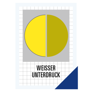 Einfache Grafik in Gelb- und Grautönen, welche die Funktion und den Effekt des weißen Unterdruck zeigt und symbolisch für die Dienstleistung „Weißer Unterdruck“ steht.